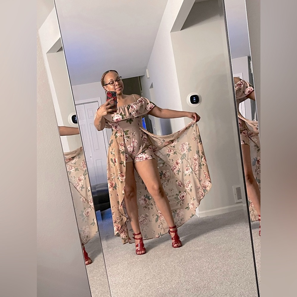 Taupe Floral Print Romper